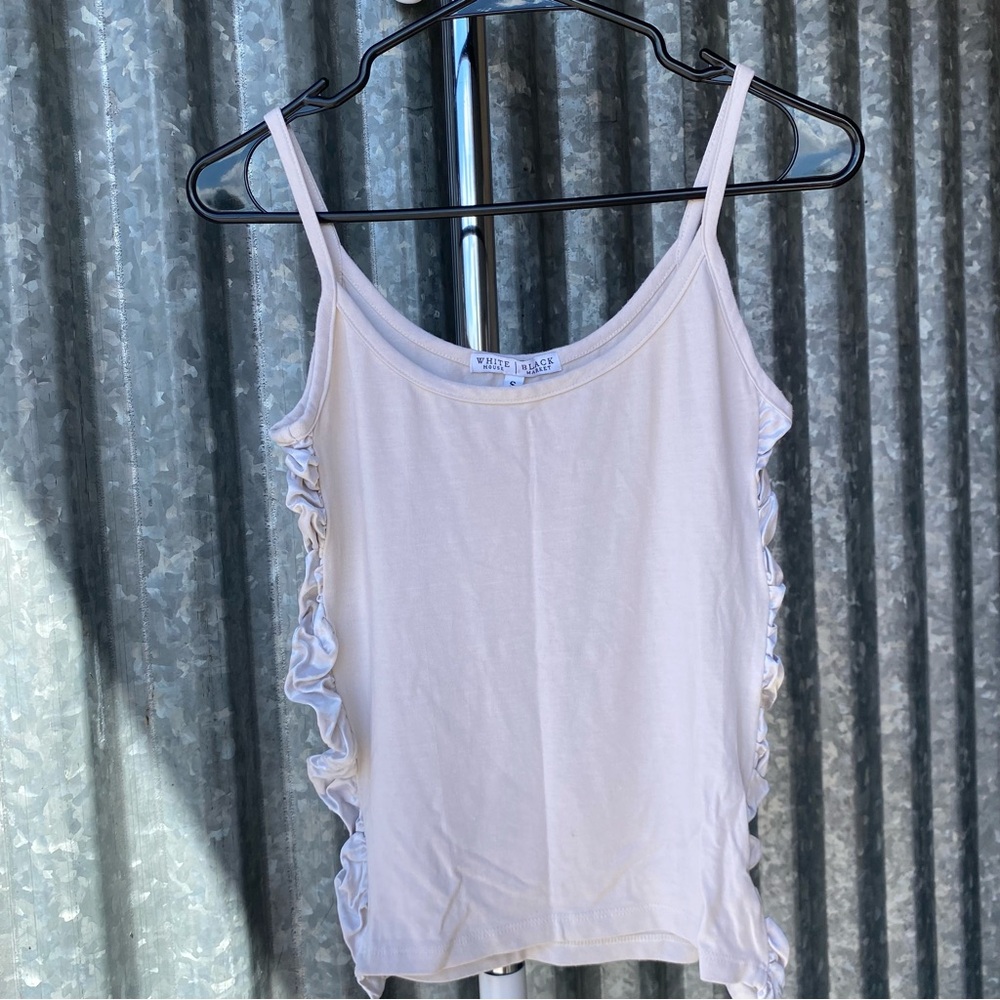 Y2K White House Black Market Cream Ruched Satin Tank Top Size Small